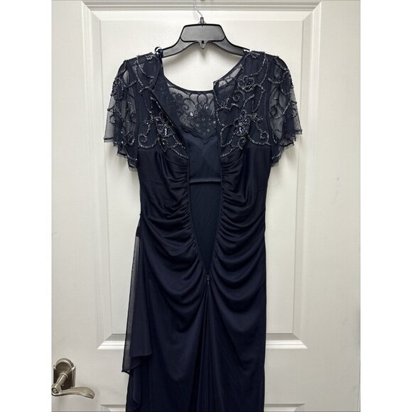 Xscape Womens Size 4 Navy Blue Ruched Embellished Formal Evening Dress Gown - Picture 7 of 12